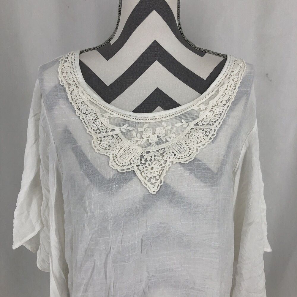 Notations White Crochet Lace Batwing Boho Blouse 2X Plus